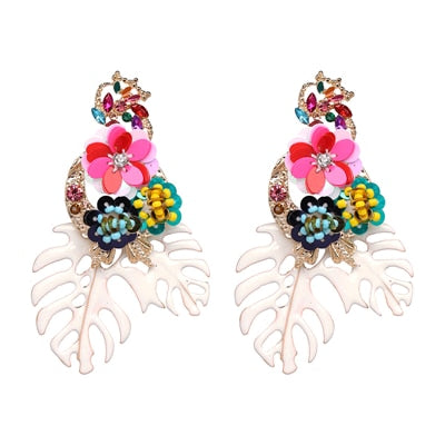 New design Exaggerated Big Vintage Flower Statement Dangle Earrings For Women Boho Ethinc leaves Pendant Earrings