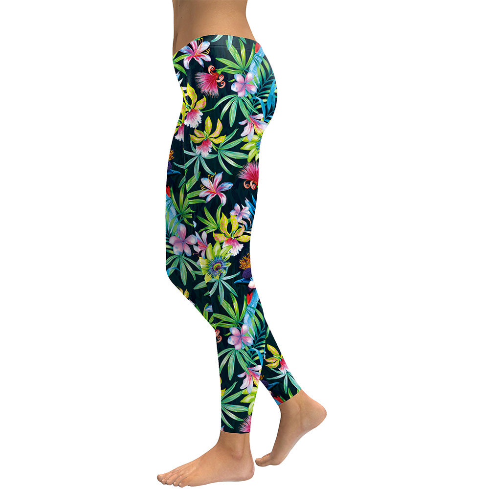 3D Flower Printed Women Leggings Lilies Birds Woman Workout Legging High Wait Elastic Leggins Digital Print Pants