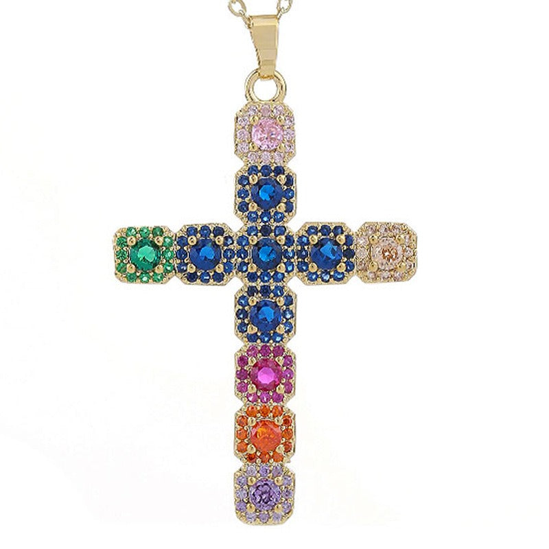 Fashion Cross Necklace Cross Border Sparkling Zircon Set Women