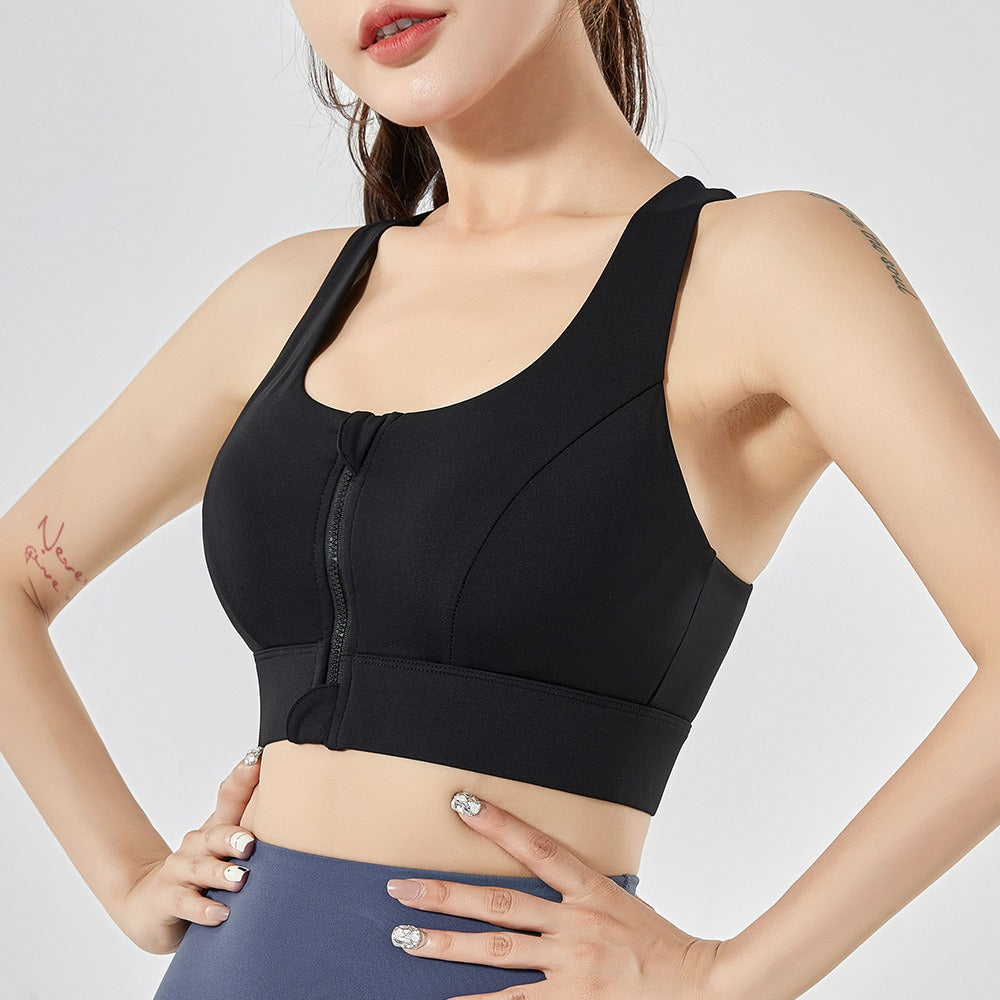 Front Zipper Sports Bra, Shockproof, High Strength Integrated Fixed Cup, Wearing A Beautiful Back, Fitness, Yoga Vest, Bra