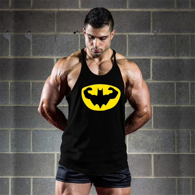 Fitness Batman Clothing Cotton Mens Y Back Tank Tops Bodybuilding Stringer 1cm shoulder strap gyms vest Sexy Workout Undershirt