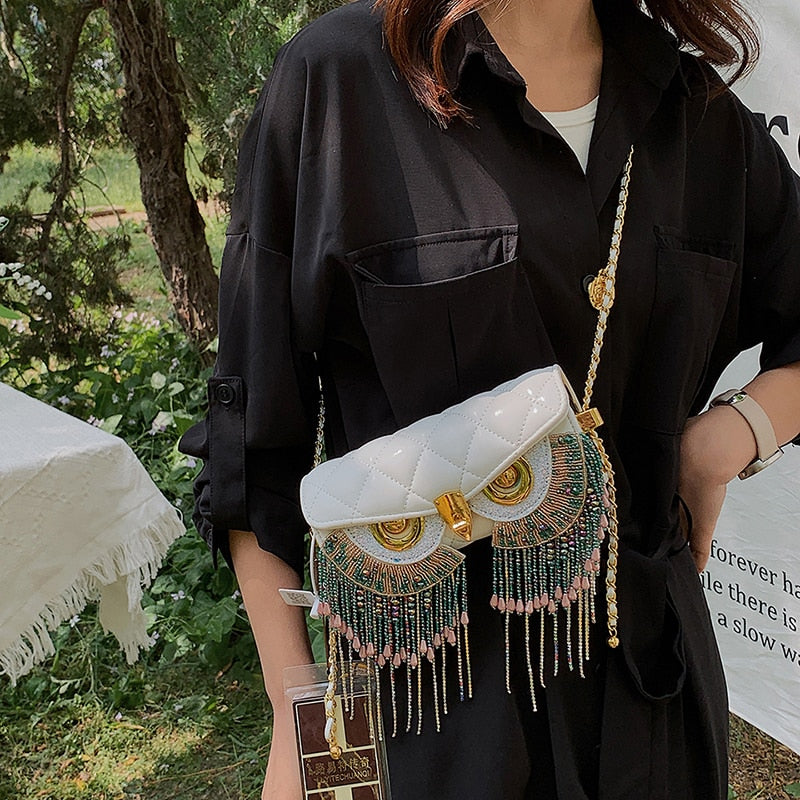 Cute Owl Bags for Women New Luxury Designer Handbag Fashion Tassel Crossbody Bag Leather Animal Print Shoulder Bag Woman