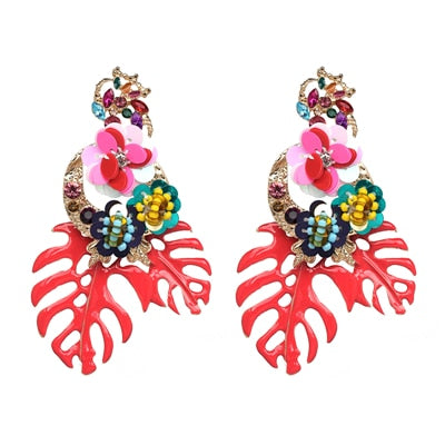 New design Exaggerated Big Vintage Flower Statement Dangle Earrings For Women Boho Ethinc leaves Pendant Earrings