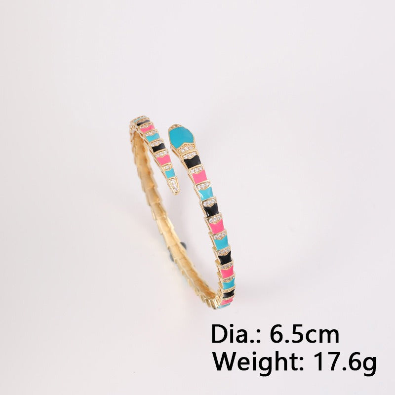 Fashionable copper micro inlaid zircon animal snake shaped bracelet