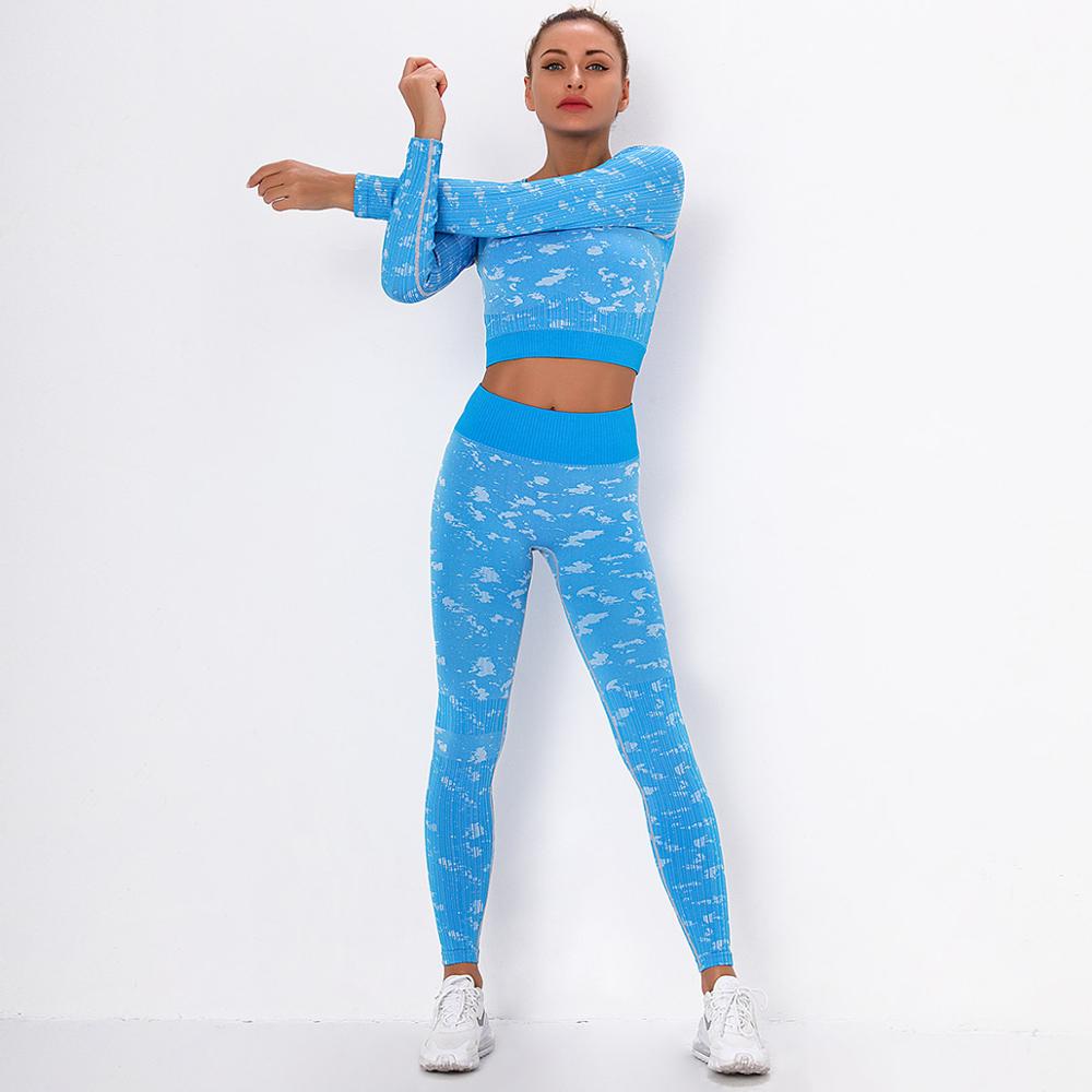 Yoga Sweat Suit 3 Pieces Sportswear Sports Shirts Bra Crop Long Top Leggings Pants Gym Fitness Tracksuit Workout Set