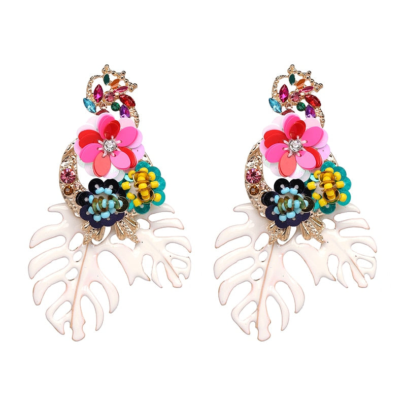 New design Exaggerated Big Vintage Flower Statement Dangle Earrings For Women Boho Ethinc leaves Pendant Earrings