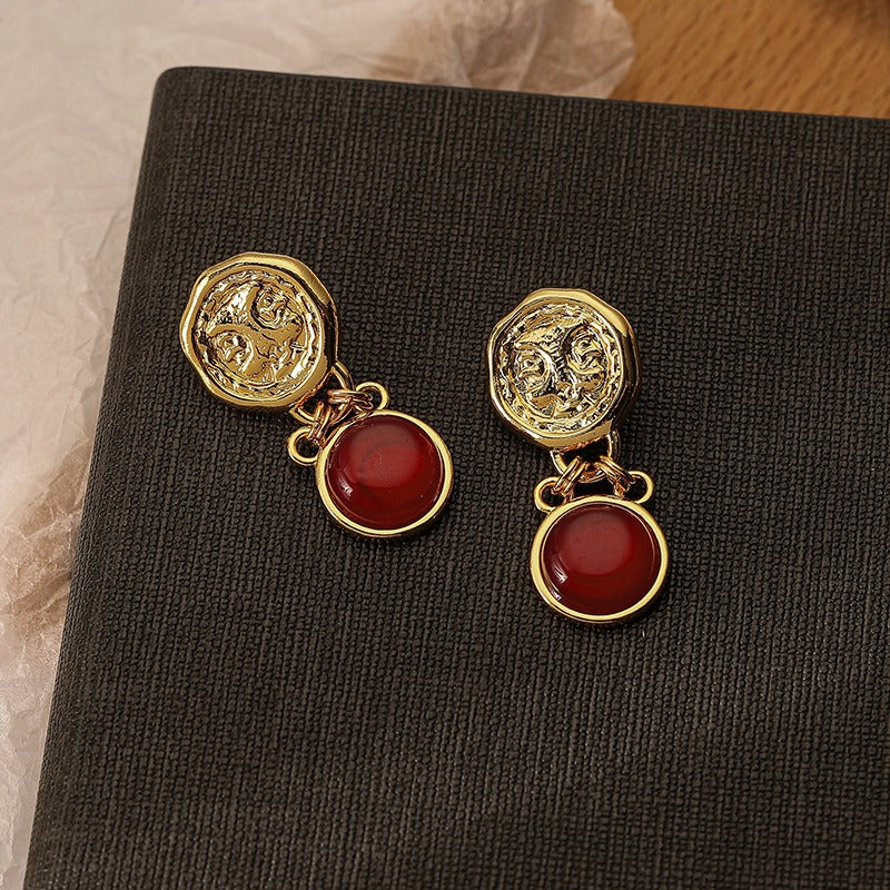 French Vintage Ruby Premium Coin Silver Needle Earrings Exquisite and Elegant Medium Vintage Earrings