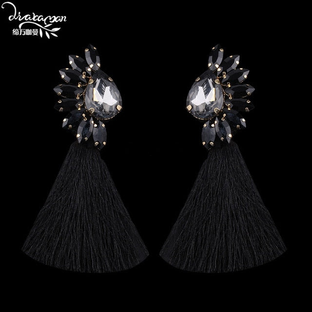 Dvacaman Brand Ethnic Long Tassel Earrings Women Boho Colorful Crystal Rhinestone Drop Women Statement Party Jewelry YY17