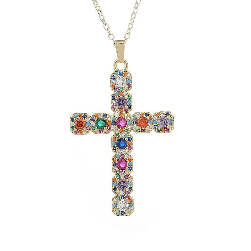 Fashion Cross Necklace Cross Border Sparkling Zircon Set Women