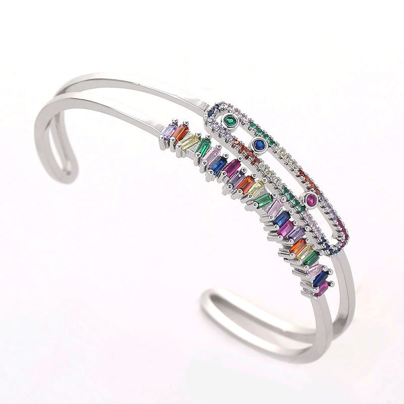 Copper Inlaid Colorful Zircon Open Bracelet