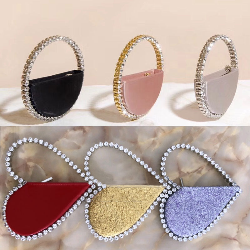 Diamond studded dinner bag with diamond heart-shaped clutch