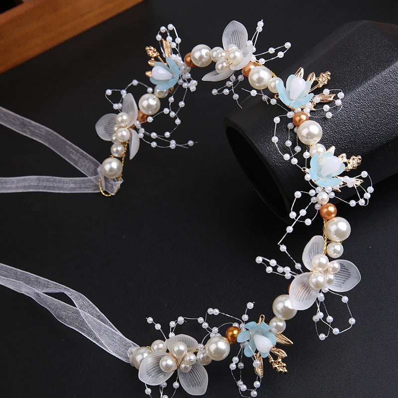 Super Immortal Gold Leaf Headband Flower Flower Wreath Pearl Hair Band Crown Sweet Wedding Dress Childrens Headwear