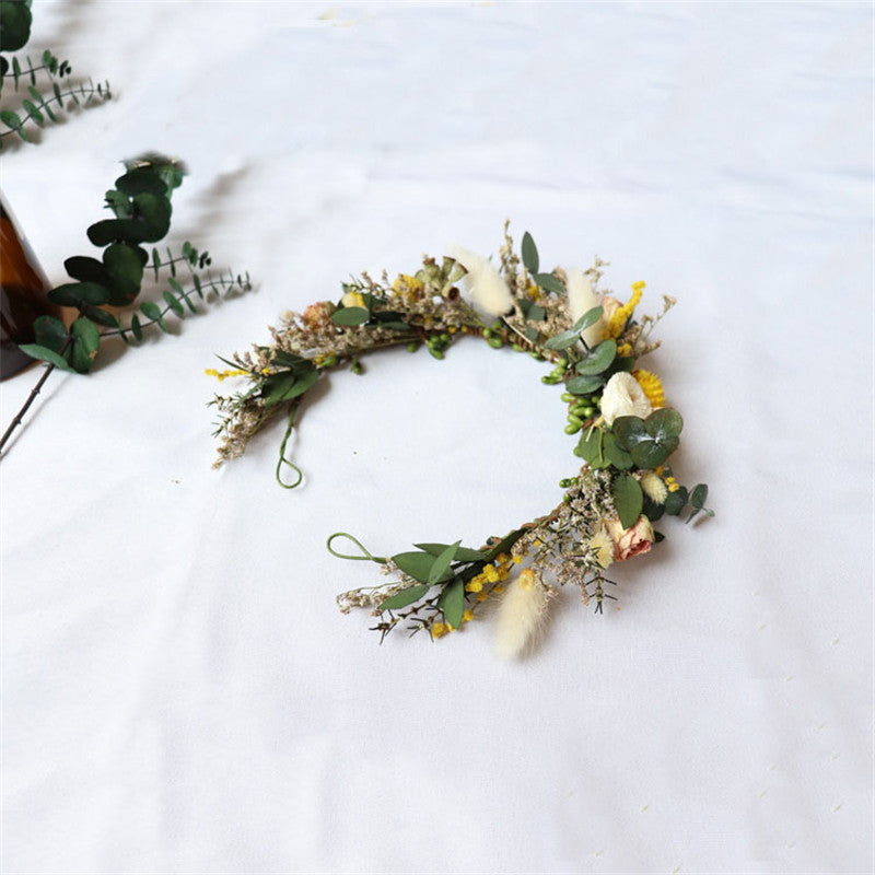 Dry flower wreath bridal headdress