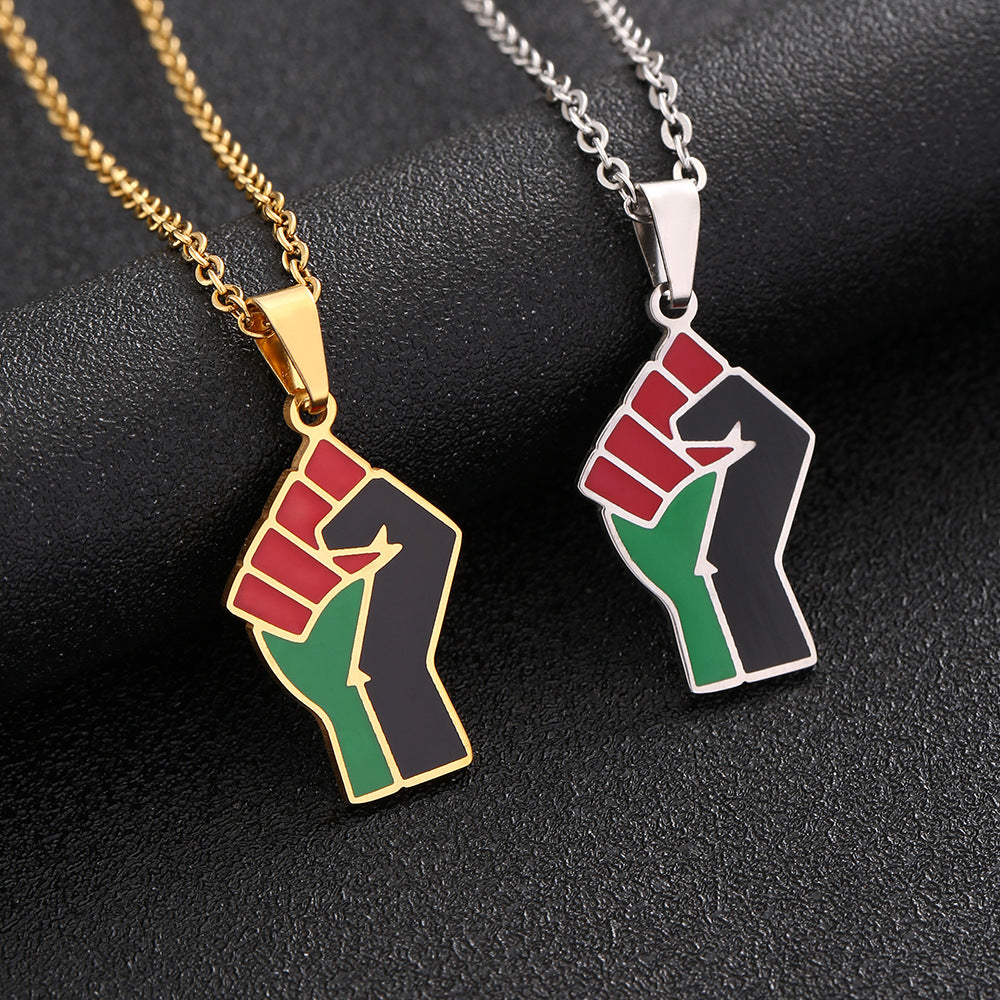 African Fist Symbol Titanium Steel Pendant Necklace