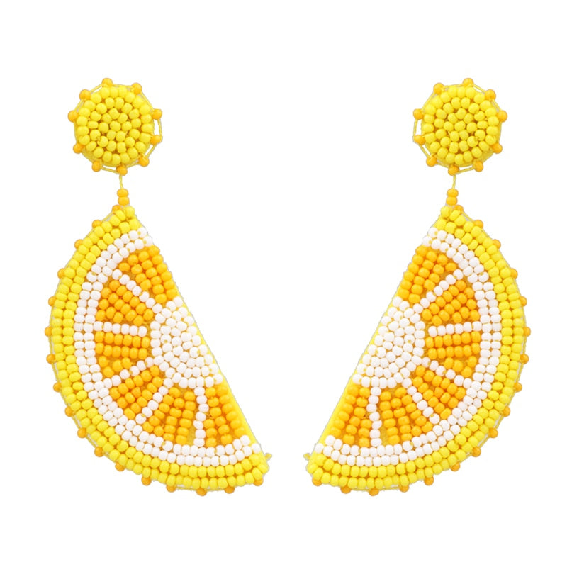 New Trendy Boho Fruit Round Dangle Earrings Handmade Lemon Watermelon Earring Female Wedding Party Summer Jewelry Trend