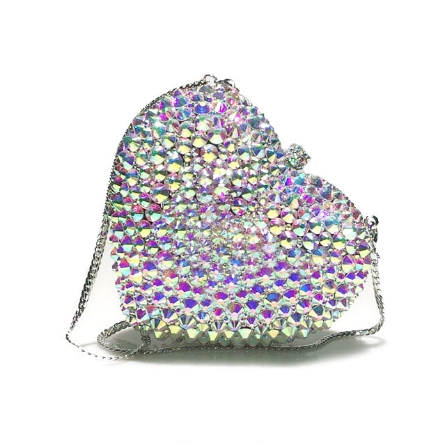 Romantic Diamond Evening Bags Heart Shape Crystal New Design Women Custom Lovely Shoulder Bags Female Wedding Dinner Purse