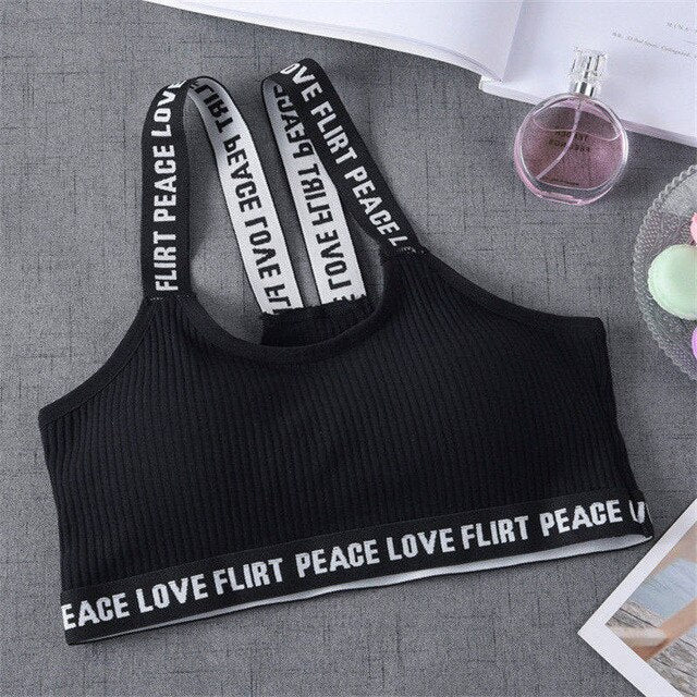 Sports Bra One Size High Elastic Stretch Sports Top Bra Cotton Letters Sports Wear For Women Gym Yoga Bra Running Tops Fitness