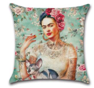 Hyha Frida Kahlo Polyester Cushion Cover Self-portrait 43X43cm Pillow Case Home Decorative Pillows Cover For Sofa Car Cojines