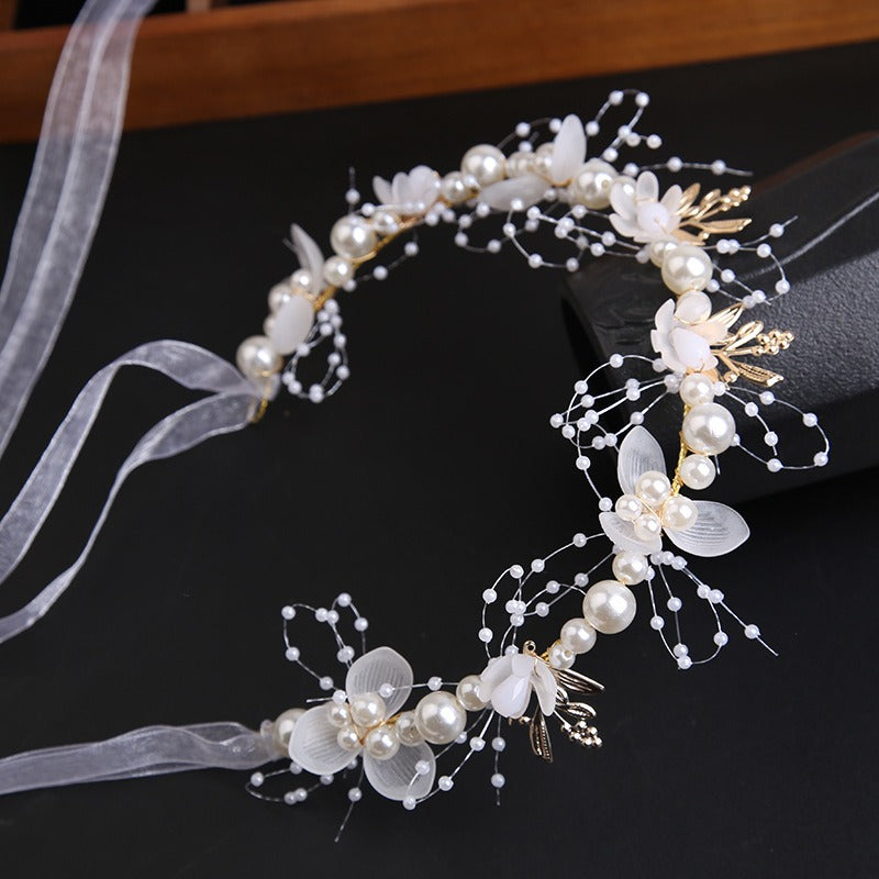 Super Immortal Gold Leaf Headband Flower Flower Wreath Pearl Hair Band Crown Sweet Wedding Dress Childrens Headwear