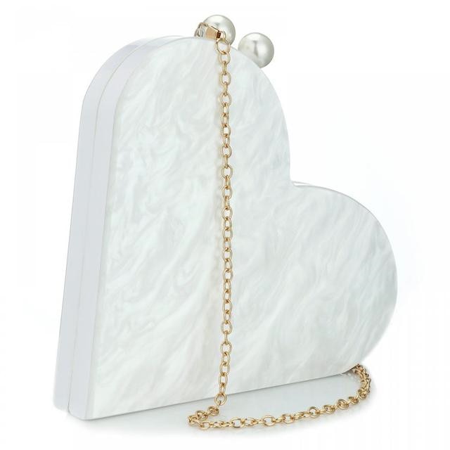 Mother Of Pearl White Acrylic Box Clutches Heart Fashion Designer Bag Luxury Women's Bags Short Handles Wedding Evening Purse