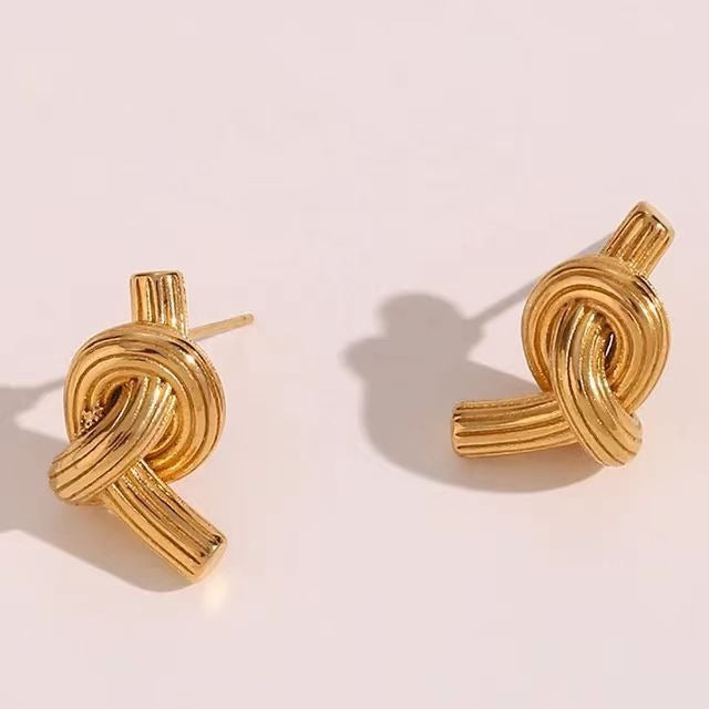 Stainless Steel 18K Gold Plated Big Textured Knot Stud Earrings