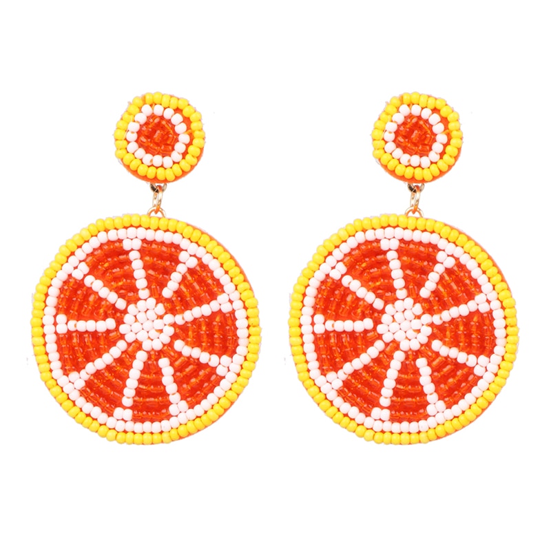 New Trendy Boho Fruit Round Dangle Earrings Handmade Lemon Watermelon Earring Female Wedding Party Summer Jewelry Trend