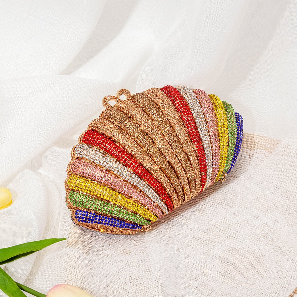 Women Rainbow Shell Diamond Evening Clutch Bags For Wedding Party Panelled Rhinestone Purse Ladies Chic Money Bag High Quality