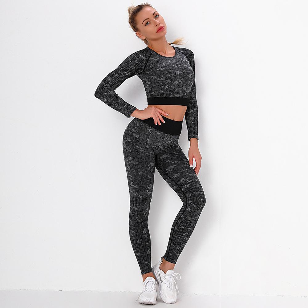 Yoga Sweat Suit 3 Pieces Sportswear Sports Shirts Bra Crop Long Top Leggings Pants Gym Fitness Tracksuit Workout Set