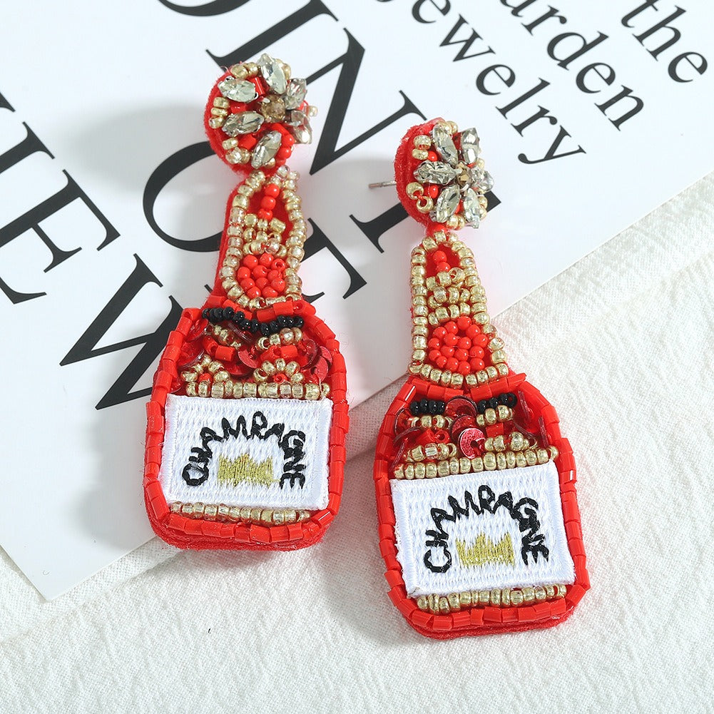 Popular earrings fashion personalized wine bottle earrings DIY handmade rice beads embroidery earrings