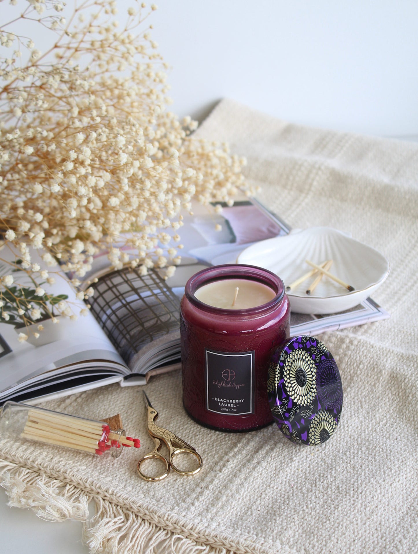 100% Soy Embossed Blackberry Laurel Candle 200 grams and Burn time upto 40 Hours