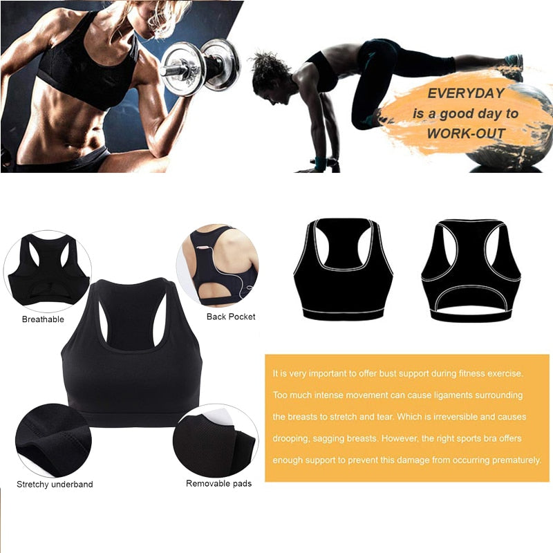 Top Women Sports Bra with Phone Pocket Compression Push Up Underwear Top Female Gym Fitness Running Yoga Bh Sport Bra XL