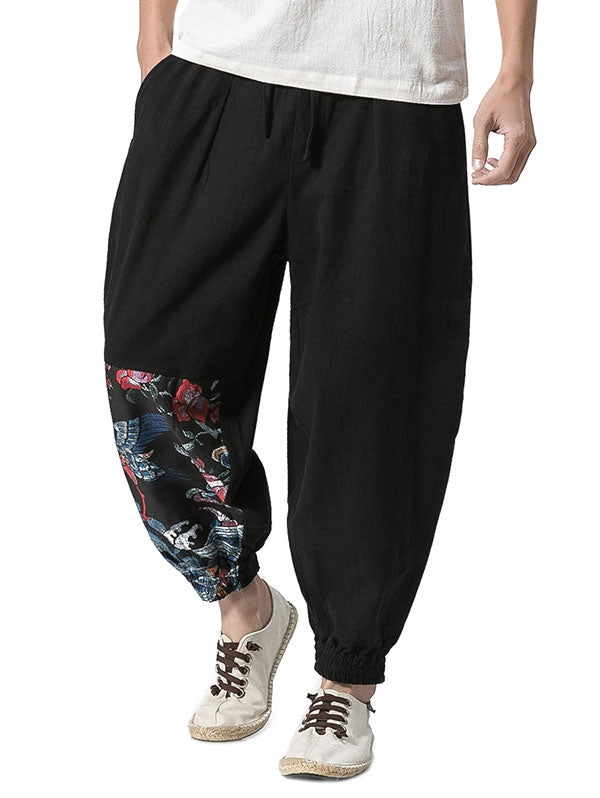 Cotton Linen Chinoiserie Printed Jogger Pants