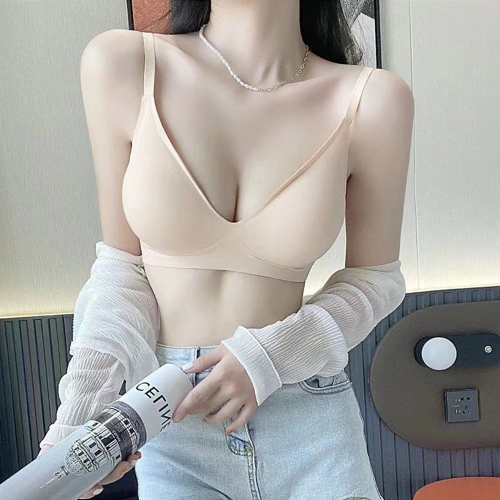 Summer Traceless Jelly Underwear Female Cubs Gather No Steel Ring Bra Anti Sagging Sports and Sleep Bra