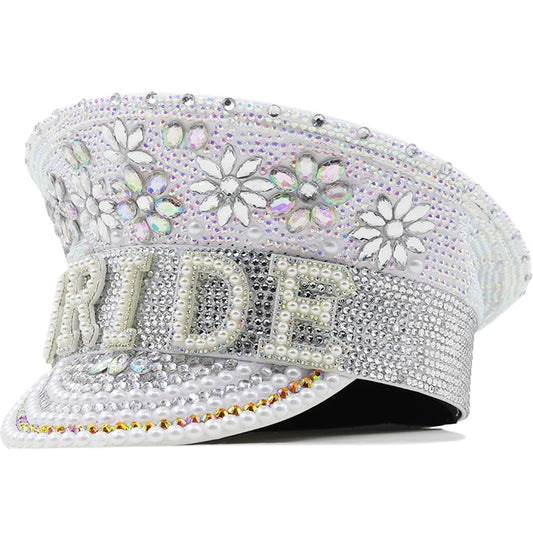 Women's Wedding Versatile Gold Diamond Police Hat Duck Tongue Hat Party Carnival Flat Hat Performance Hat