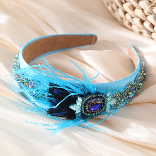 Fashionable Baroque style women's feather headband with rhinestones inlaid