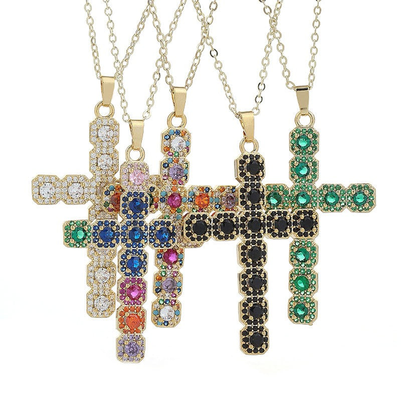 Fashion Cross Necklace Cross Border Sparkling Zircon Set Women