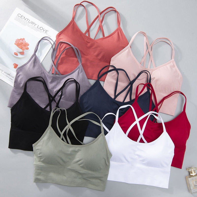 Thin Strap Cross Back Yoga Sports Bra Quick Dried Shockproof Running Fitness Sports Bra European and American Large Size Bra