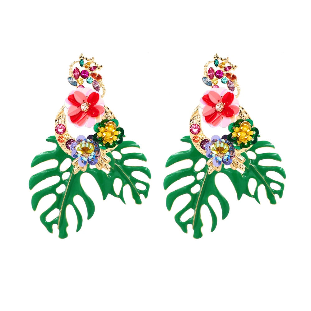 New design Exaggerated Big Vintage Flower Statement Dangle Earrings For Women Boho Ethinc leaves Pendant Earrings