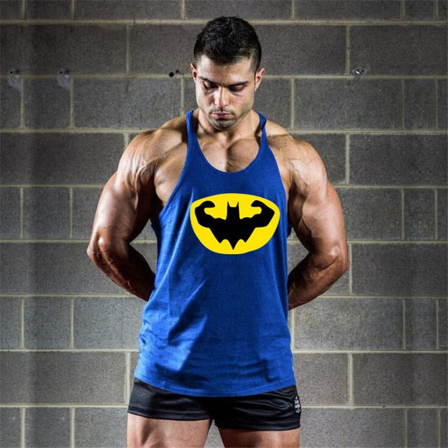 Fitness Batman Clothing Cotton Mens Y Back Tank Tops Bodybuilding Stringer 1cm shoulder strap gyms vest Sexy Workout Undershirt