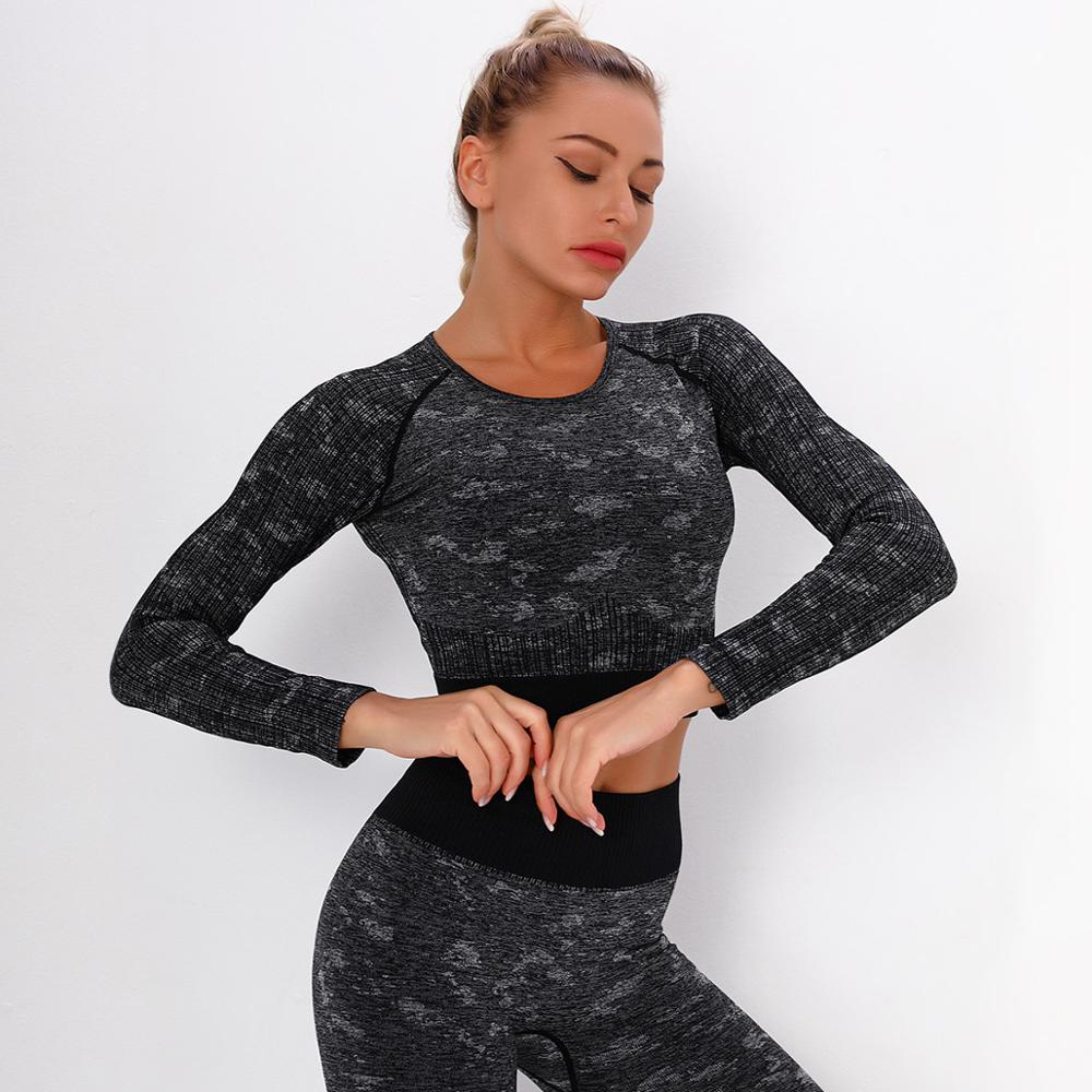 Yoga Sweat Suit 3 Pieces Sportswear Sports Shirts Bra Crop Long Top Leggings Pants Gym Fitness Tracksuit Workout Set