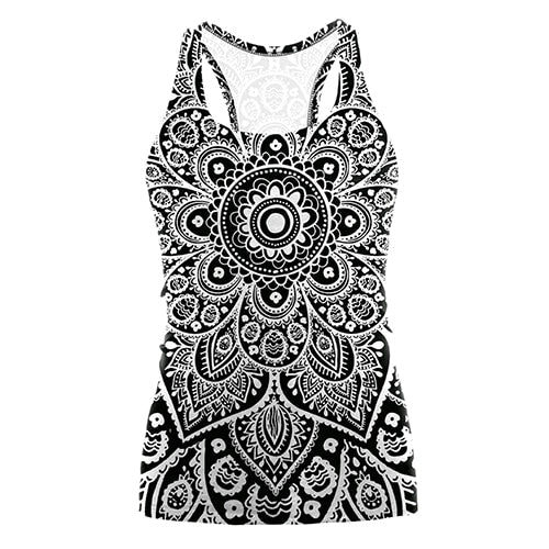 Digital Printing Mandala Tank Top Tshirt Aztec Round Ombre O-neck Sleeveless Plus Size Tops T shirt