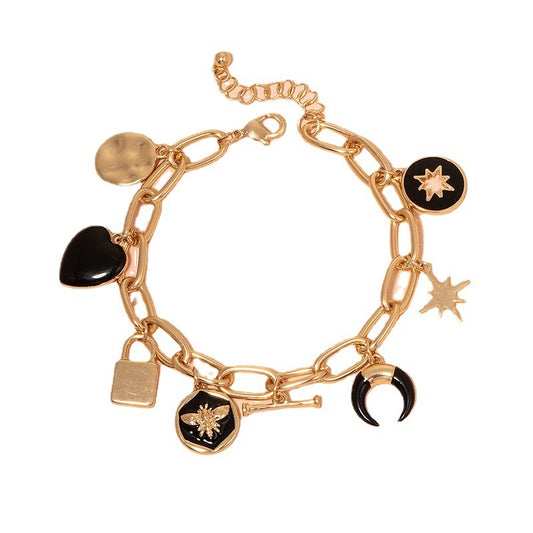 Women's trendy heart-shaped heart-shaped small lock bee disc bracelet