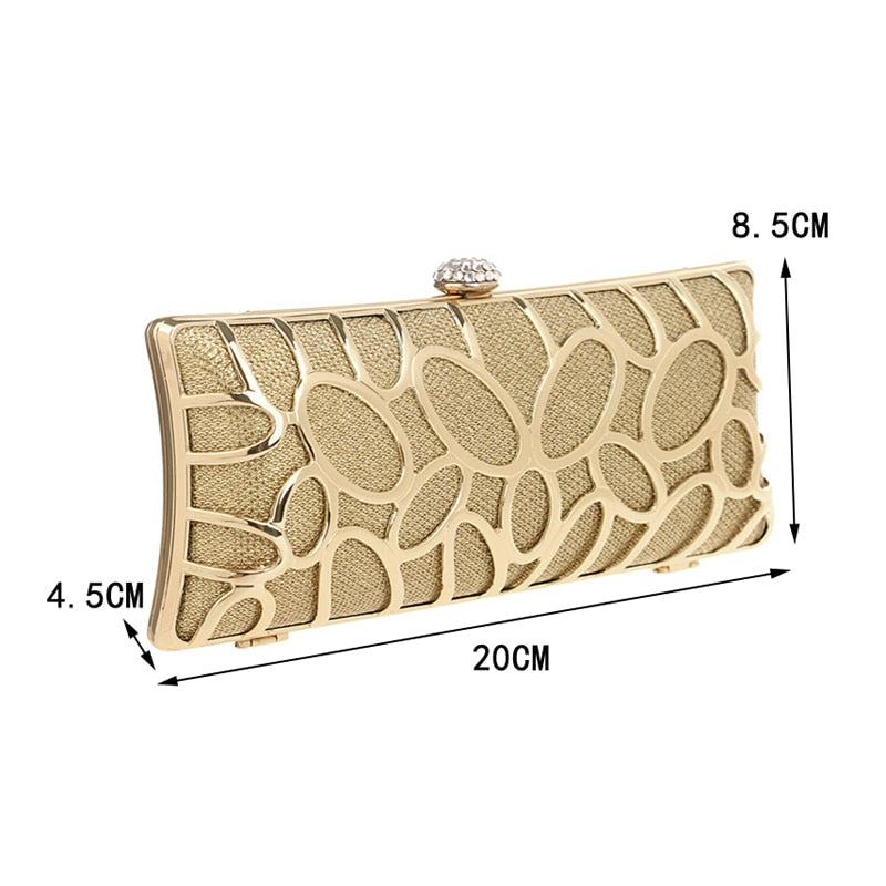 Luxury women evening bags hollow out style diamonds metal clutch purse wedding bridal small handbags for party bags