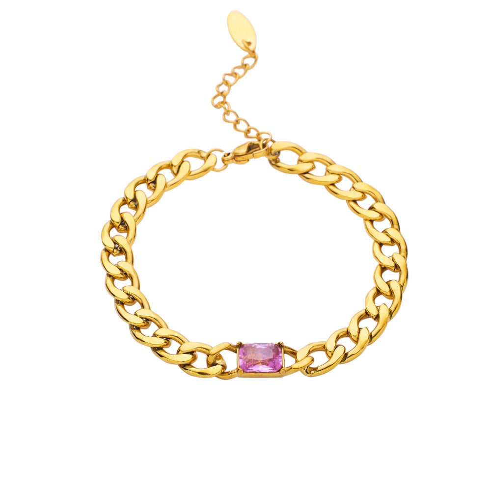 Gold Plated Round Square Zircon Stainless Steel Bracelet