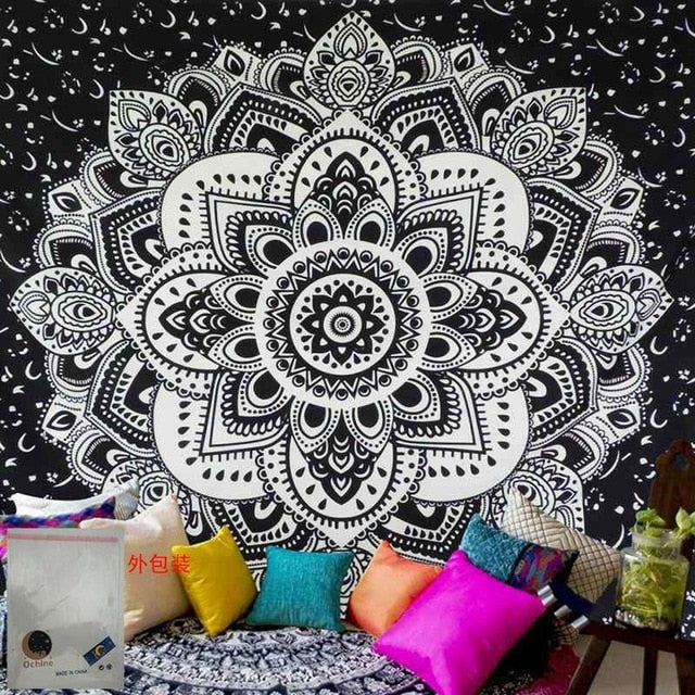 150*200cm  Mandala Tapestry Wall Hanging Witchcraft Hippie Beach Throw Rug Moon Travel Boho Bohemian Home Art Psychedelic Tapestries Decor