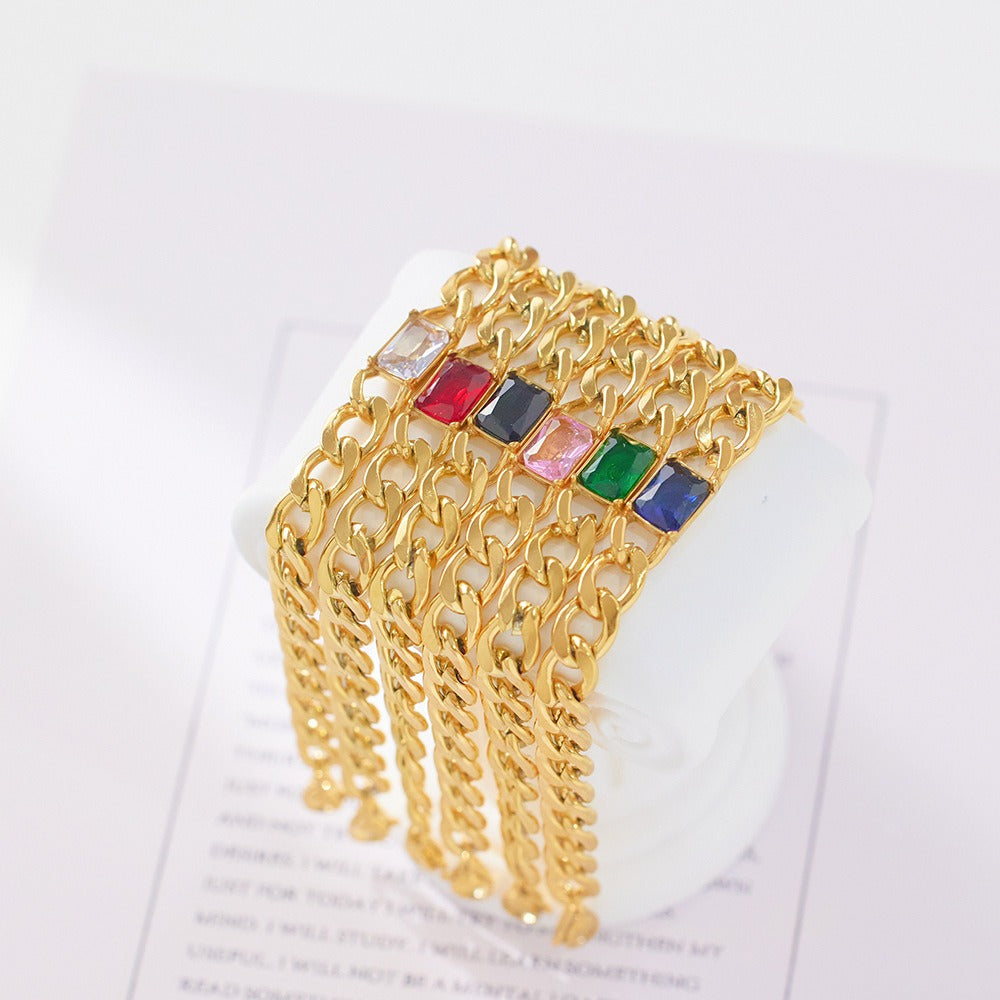 Gold Plated Round Square Zircon Stainless Steel Bracelet