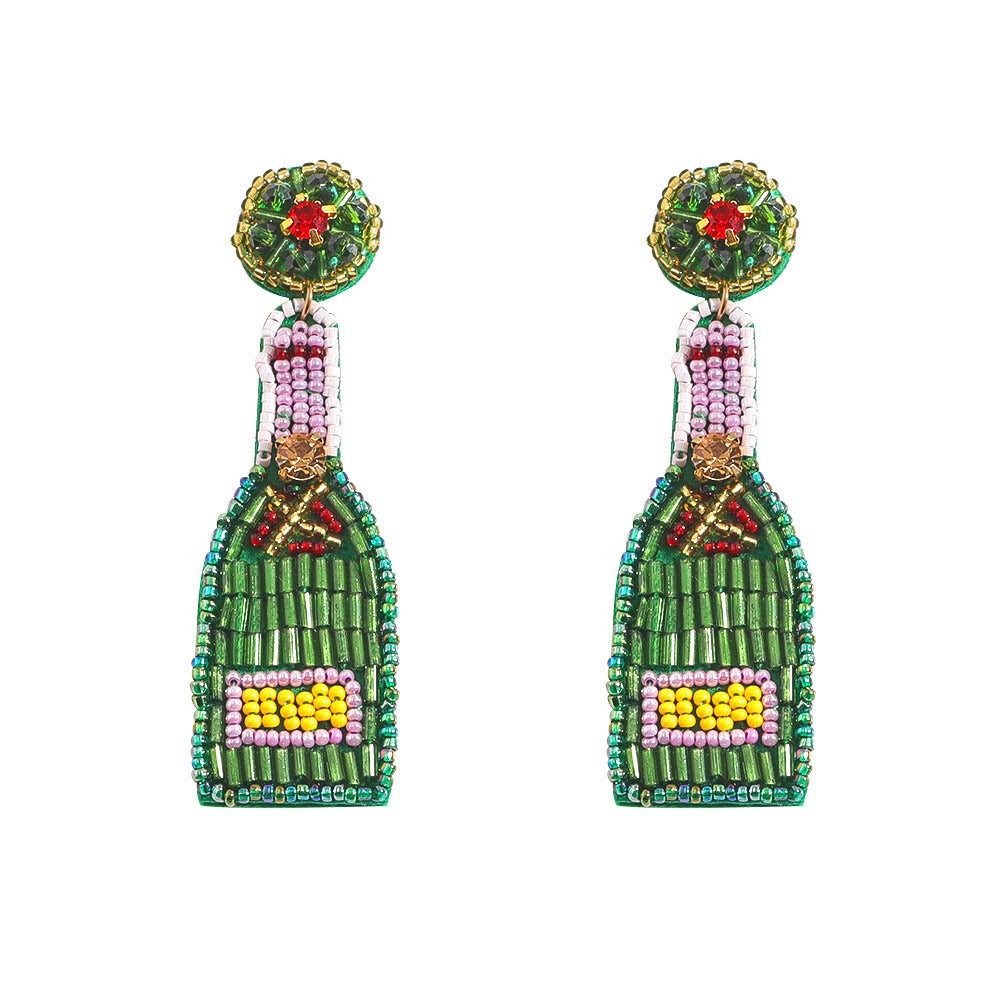 Popular earrings fashion personalized wine bottle earrings DIY handmade rice beads embroidery earrings