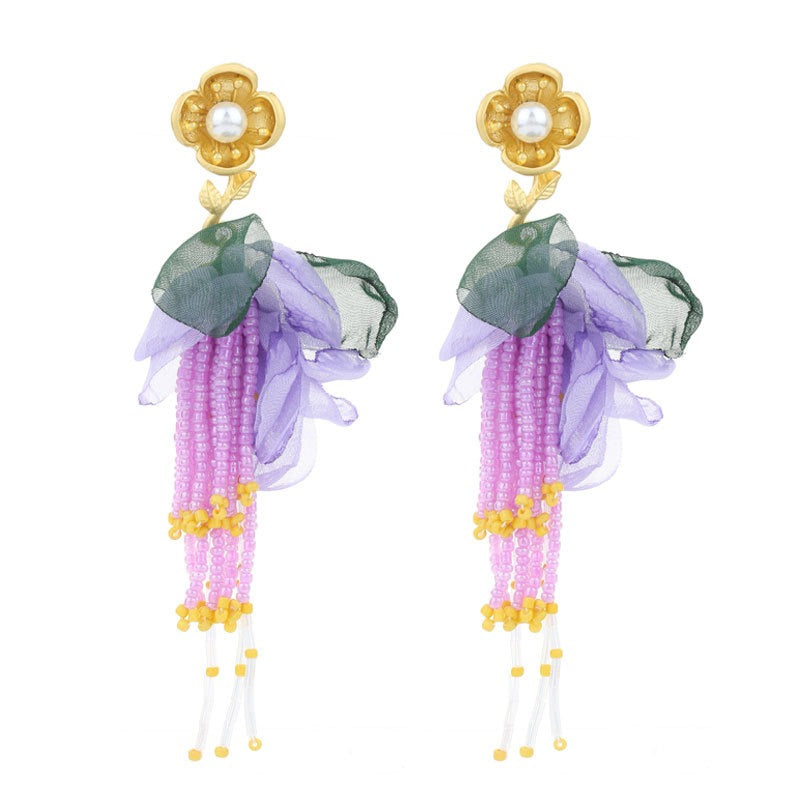 Bohemian floral earrings long tassel earrings