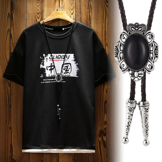 A01B2C43 New Design Long Neckline Rope Crown Holder Korean Style Polo Necklace Men's All-match Accessories Short Sleeve