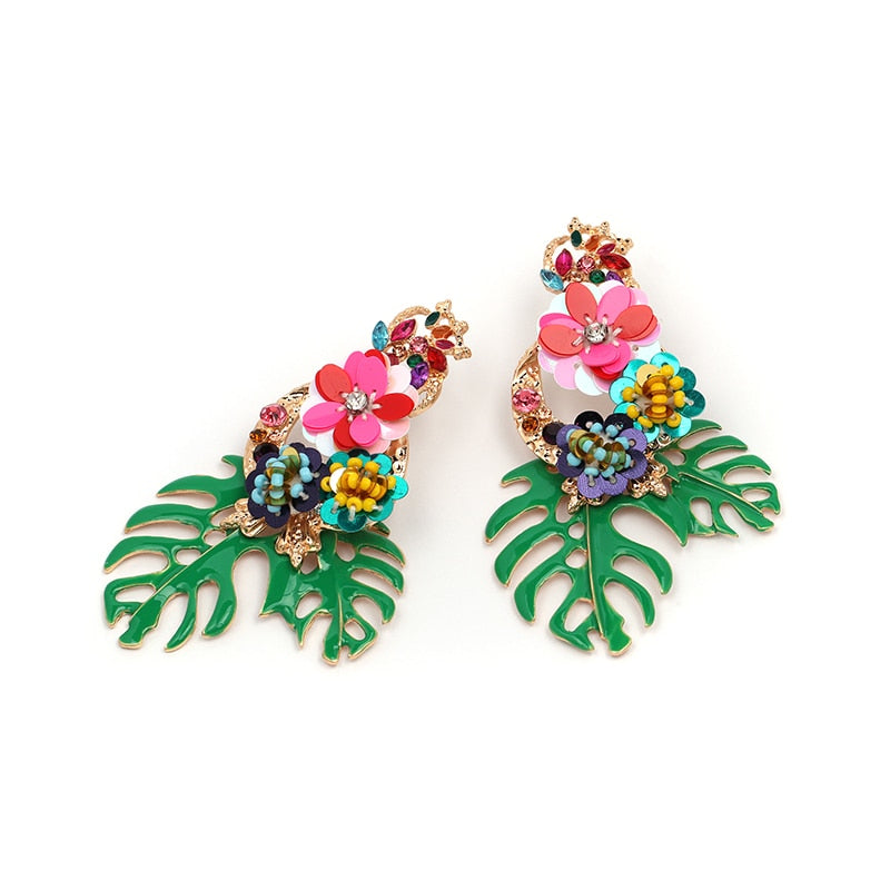 New design Exaggerated Big Vintage Flower Statement Dangle Earrings For Women Boho Ethinc leaves Pendant Earrings